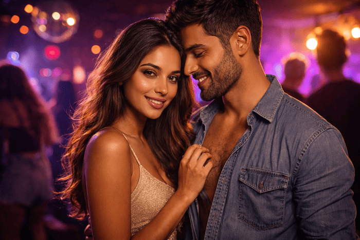 Indian people at night club having fun dancing