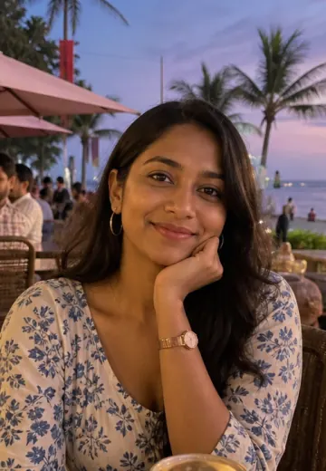 Nila by a Chennai beach cafe in a profile photo